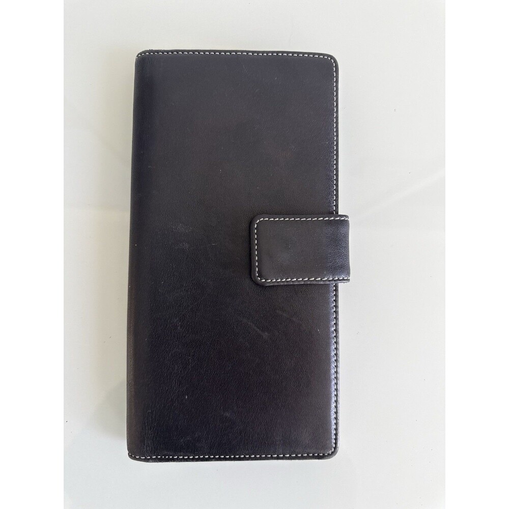 Ann Taylor LOFT Black Leather Organizer Wallet Checkbook Clutch Snap Closure